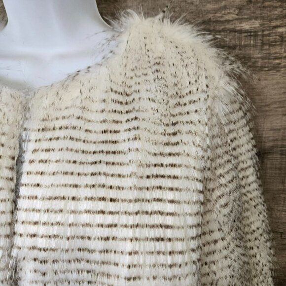 Elegant Faux Fox Fur Waist Length Coat Womens SM Chic Cream Brown Wait For You! - Picture 3 of 16